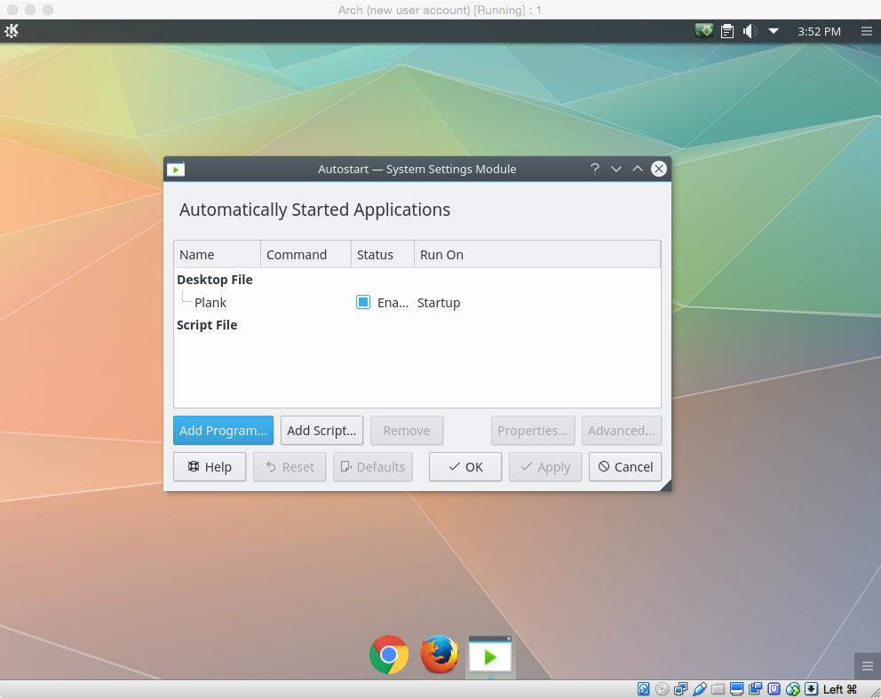 KDE Plasma Autostart Manager - Program Added