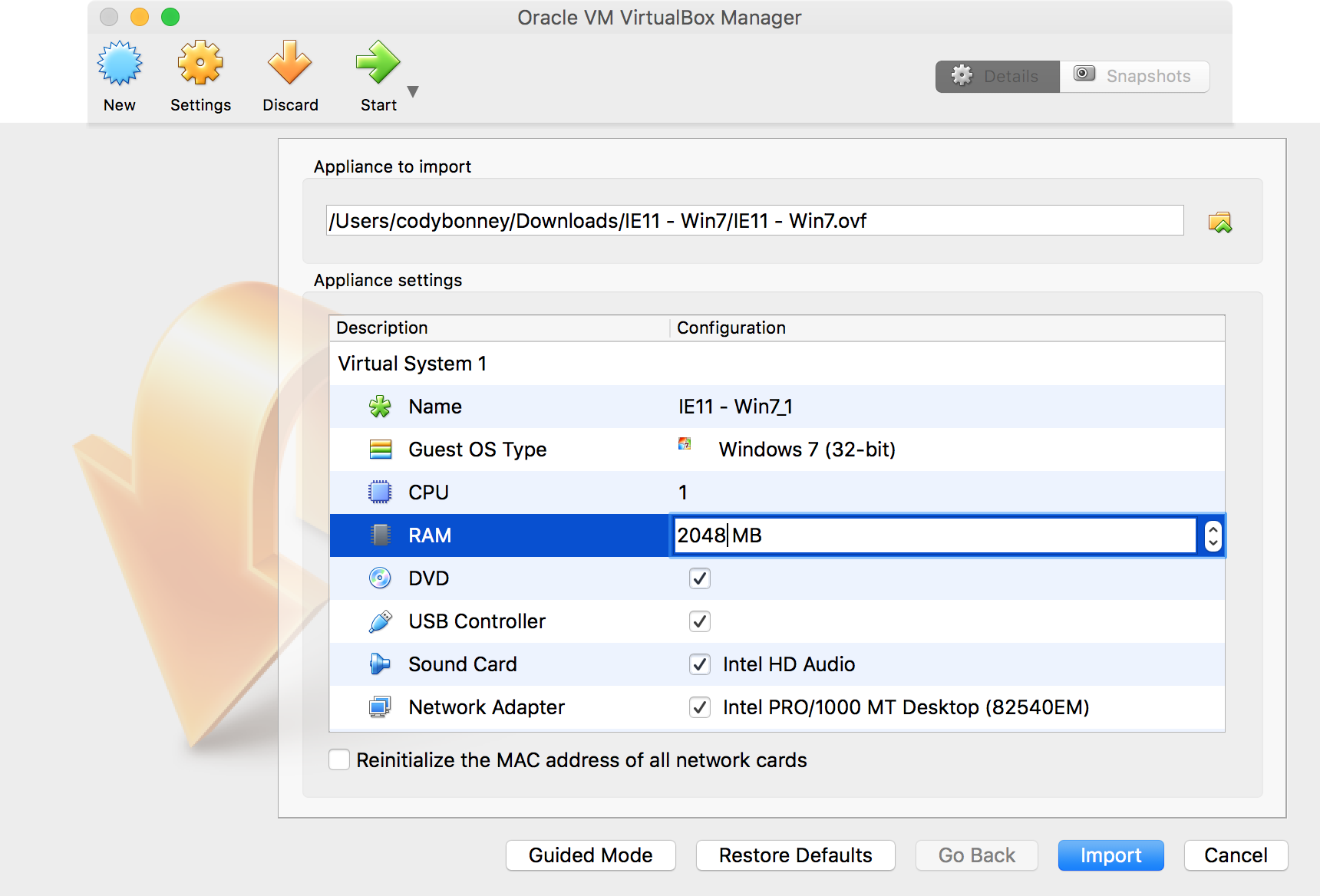 Install Windows 7 VM image to VirtualBox on Mac OS X